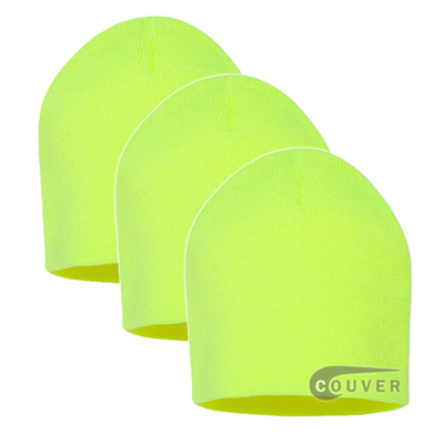 Neon Yellow 8inch Acrylic Knit Beanies Cap 3Pieces