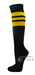 Yellow Stripes Black Sports/Athletic Knee High Socks, 3 Pairs