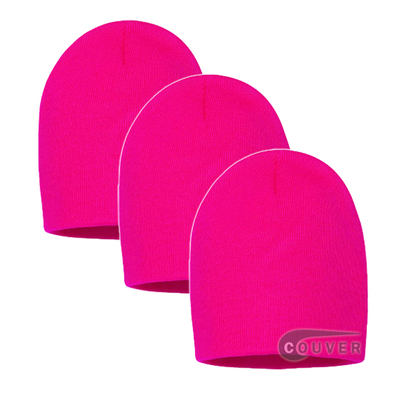 Neon Hot Pink 8inch Acrylic Knit Beanie Cap[Min 300pcs]