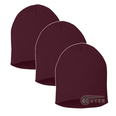 Maroon 8inch Acrylic Knit Beanies Cap 3Pieces