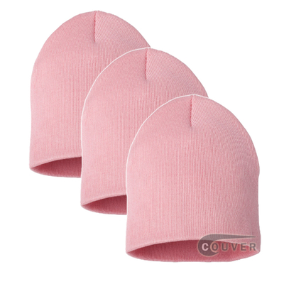 Pink 8inch Acrylic Knit Beanies Cap 3Pieces