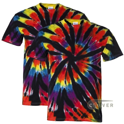 Tie-Dyed Rainbow Cut-Spiral Short Sleeve T-Shirt - 2 Pieces Set - Black