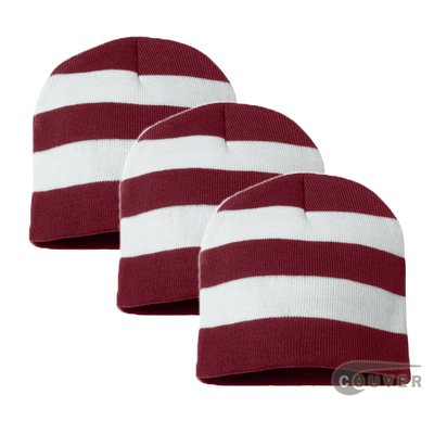 Rugby Striped Knit Beanies Cap(cardinal/white) - 3 Pieces