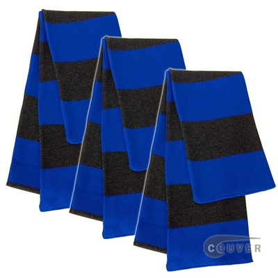 Blue/Charcoal Sportsman Rugby Striped Knit Scarf - 3Pieces