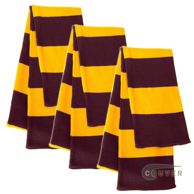 Maroon/Gold Sportsman Rugby Striped Knit Scarf - 3Pieces