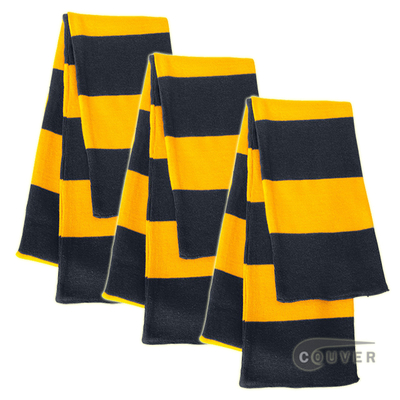 Navy/Gold Sportsman Rugby Striped Knit Scarf - 3Pieces