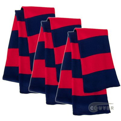 Navy/Red Sportsman Rugby Striped Knit Scarf - 3Pieces