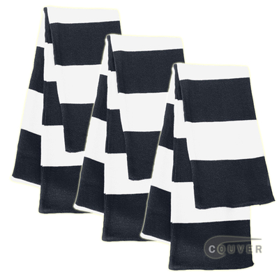 Navy/White Sportsman Rugby Striped Knit Scarf - 3Pieces