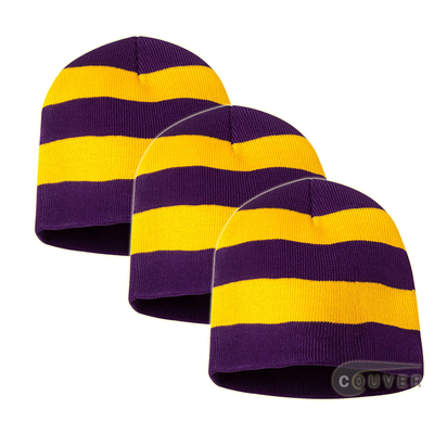 Rugby Striped Knit Beanies Cap(Purple/Gold) - 3 Pieces