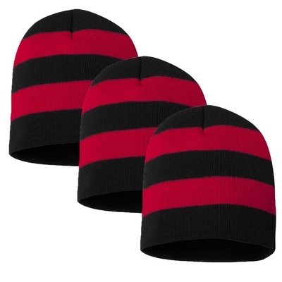 Rugby Striped Knit Beanies Cap(Black/Red) - 3 Pieces