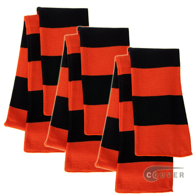 Orange/Black Sportsman Rugby Striped Knit Scarf - 3Pieces