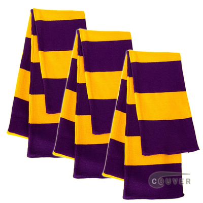 Purple/Gold Sportsman Rugby Striped Knit Scarf - 3Pieces