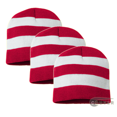 Rugby Striped Knit Beanies Cap(Red/White) - 3 Pieces