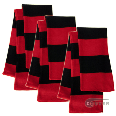 Red/Black Sportsman Rugby Striped Knit Scarf - 3Pieces