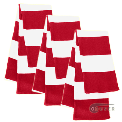 Red/White Sportsman Rugby Striped Knit Scarf - 3Pieces