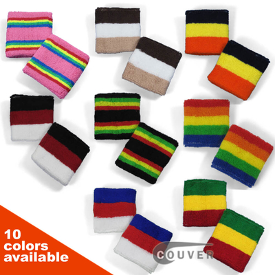 2.5 inch Multi-Stripes Sport wrist sweatbands wholesale[6 pairs]
