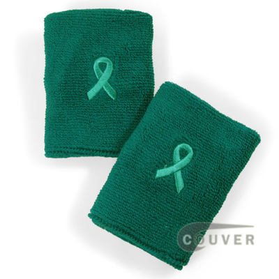 Teal with Ribbon Ovarian Cancer Awareness 4" Wrist Sweatbands [6 pairs]