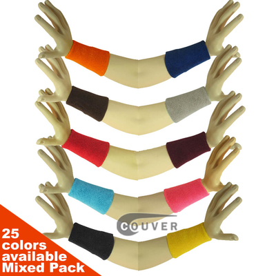 6INCH Mens Athletic Sport Wrist Sweatbands Mixed in Color 6PAIRS