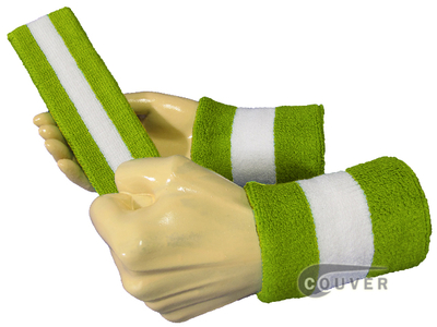 Covuer Lime Green White Lime Green 2 colored Striped sweatbands Set