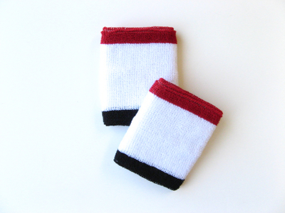 White w/ Red and Black trim athletic sweat Wristbands [6pairs]