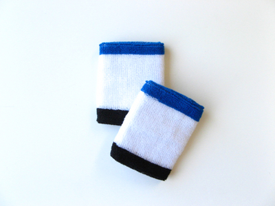 White w/ Blue and Black trim athletic sweat Wristband [6pairs]