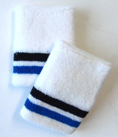Black Blue Bottom Stripe Quality White Wristband [6 pairs]