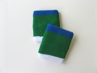 Green with Blue & White trim athletic sweat wrist band [6pairs]