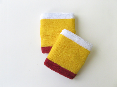 Yellow with Red & White trim athletic sweat wrist band [6pairs]