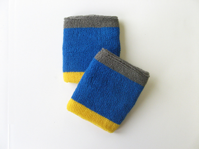 Blue with Gray Yellow trim athletic sweat Wrist band [6pairs]