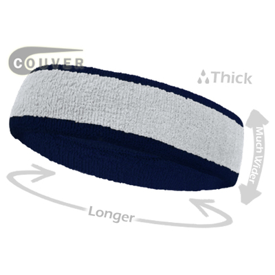 White with Navy Large  Basketball Head Sweatband 3 PIECES