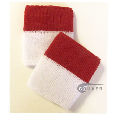 Wholesale Dark Red White 2-colored Sports Wristbands [6 pairs]