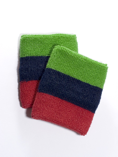 Bright green navy red 3color stripe athletic sweat wristbands