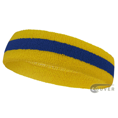 Wholesale Yellow Blue Yellow Striped Sport Head bands, 12 Piece
