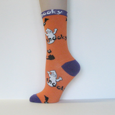 Halloween Kid Orange Purple Spooky Ghost Blackcat Socks 1pair