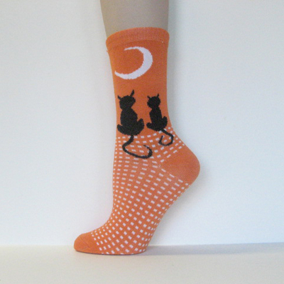Halloween Kids Youth Orange Black Cats Moon Ankle Socks [1pair]