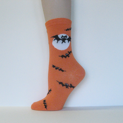 Halloween Kids Youth Orange Ankle Socks Bats and Moon [1pair]
