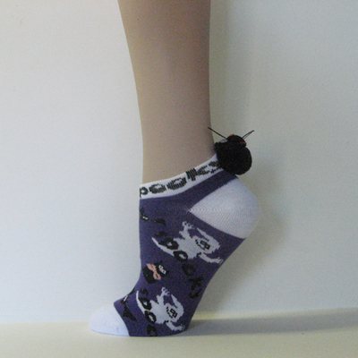 Halloween Purple Ghosts Black-cats Lowcut Pom-pom Socks [1pair]