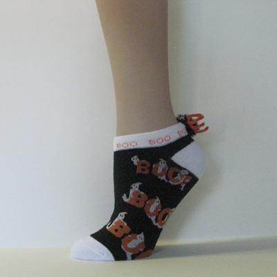 Kids Childrens Halloween Ghost Black Lowcut Pompom Socks [1pair]