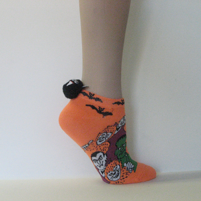 Kids Orange Frankenstein Vampire Low Cut Pompom Socks [1pair]