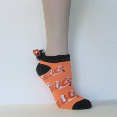 Kid's Child Orange Halloween Ghosts Lowcut Pom socks [1pair]