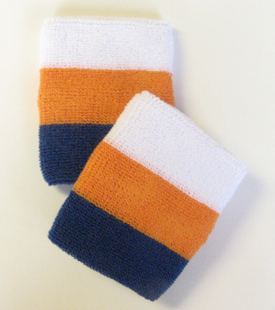 White orange blue 3color striped athletic sweat wristbands