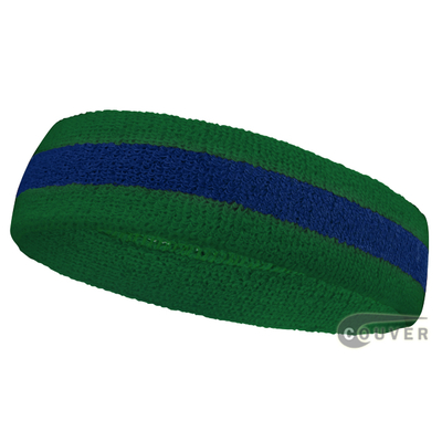 Green Blue Green Stripe Athletic Headbands for Sweats, 12 Pieces