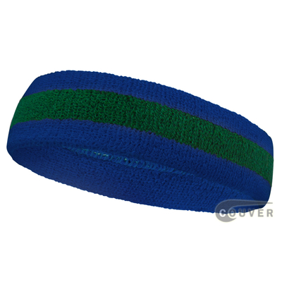 Blue Green Blue Striped Terry Cloth Sweat Headband for Sports, 12 Pieces