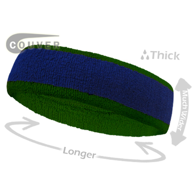 Blue with Green Large  Basketball Head Sweatband 3 PIECES