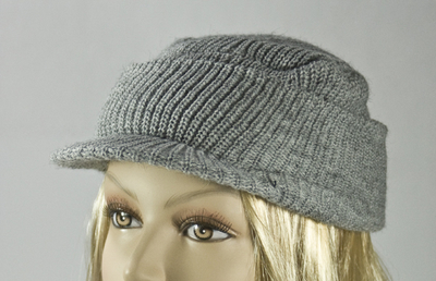 Light Gray Visor Winter Knit Cap With Cuff [1piece]