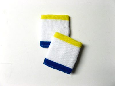 3Color White w/ Bright Yellow Blue Trim Sweat Wristband [6pairs]