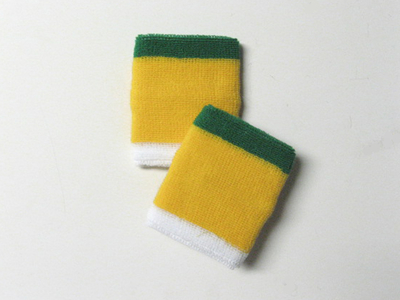 3-color Green and White Trim Yellow sweat Wrist Bands [6pairs]