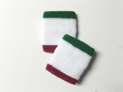 3Color White w/ Green & Red Trim Wrist Sweat Bands [6pairs]