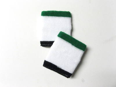 3Color White w/ Green & Black Trim Sweat Wrist Bands [6pairs]