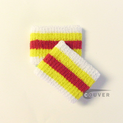 Yellow Red White 2.5" Stripe Cheap Wristband Wholesale from COUVER 6PRs